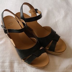 Great condition Ugg black strap wedge sandals